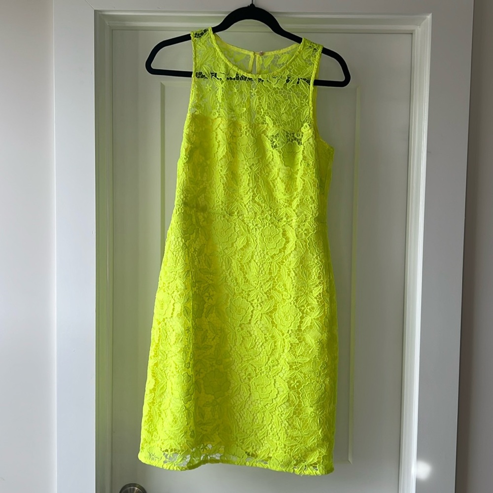 J. Crew Collection Neon Yellow Lace Cocktail Dress